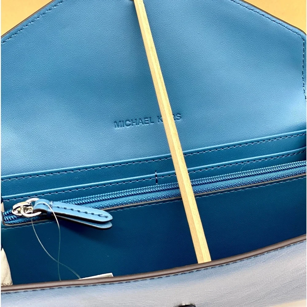 Michael Kors Jet Set Travel Envelope LG Continental Wallet Metallic Teal